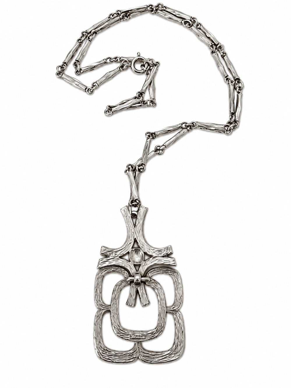 Vintage AVON 1974 Mayan Silvertone Pendant Necklace - Silver